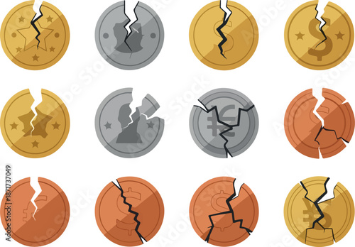Fractured Finances A Collection of Broken Coins Symbolizing Economic Hardship and Financial Crisis
