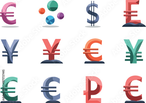 Collection of Global Currency Symbol Illustrations for Finance and Economy Designs