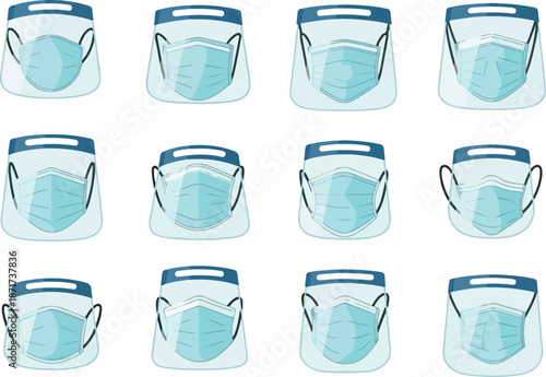 Collection of Protective Face Shields and Masks for Health Safety