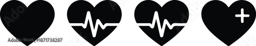 Four heart icons in a row. From left to right, the first heart is plain and unmarked