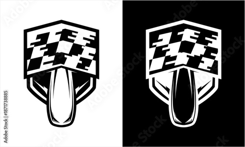 Monochromatic Racing Flag Piston Emblem Design.