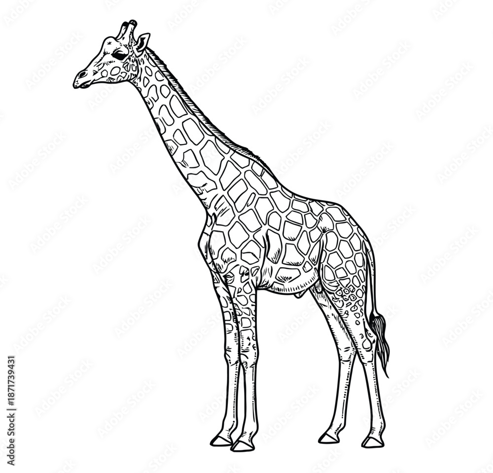 Obraz premium Giraffe Illustration: Elegant Line Art of a Tall African Giraffe for Wildlife and Nature Projects