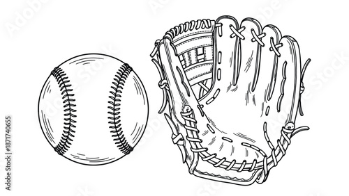 Baseball Ball And Glove Set On White Background, Classic Sports Equipment For Active Play Collection