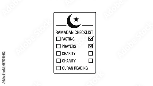 Ramadan checklist with fasting prayers charity and quran reading marked with Islamic and religious and holiday and month and of and Muslim and faith
