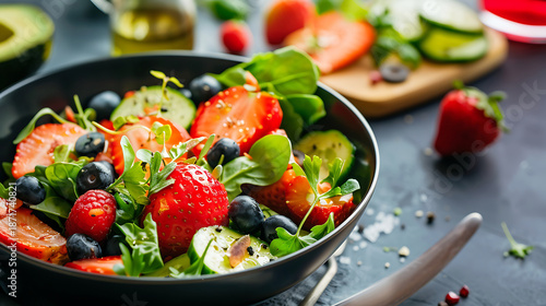 Wallpaper Mural Fresh Healthy Salad With Strawberries Blueberries Greens And Avocado Torontodigital.ca