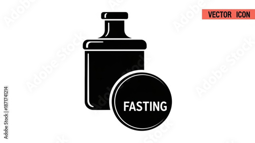 Black vector icon of a bottle with a fasting sign on a white background for diet and nutrition concepts with health and wellness and weight and loss