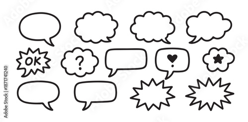 Speech bubble vector set hand drawn comic clouds sketch dialogue balloons with thought message box
