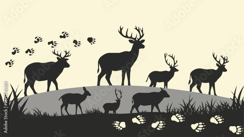 Deer Herd Silhouette Wildlife Nature Scene.