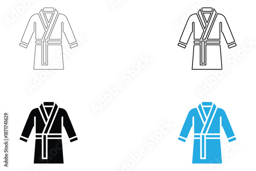 bathrobe icon vector set, spa wear bathrobe symbol vector, silhouette and line art
