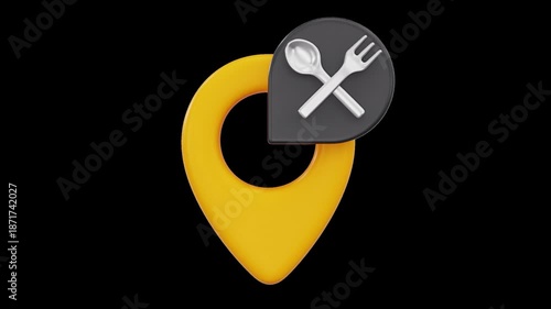 3D Food Location Map Pin Icon, Alpha Channel