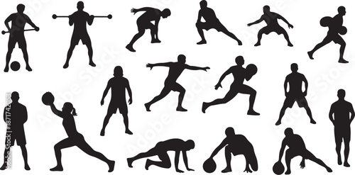 Silhouettes of athletes playing various sports