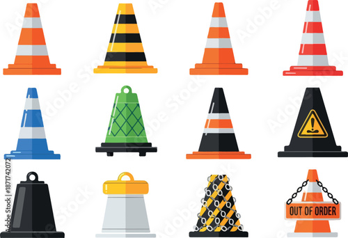 Traffic Cone Variety Safety and Construction Icons