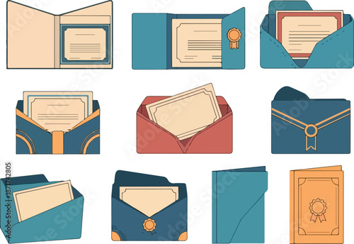 Stylish Envelope and Card Holder Icons for Stationery and Document Management