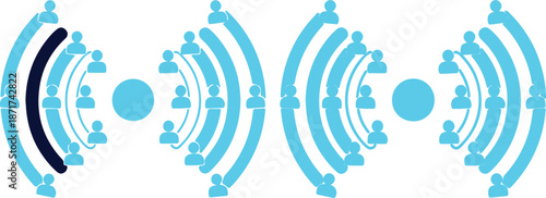 A pair of cyan and black wireless signal icons with modern design elements and shapes