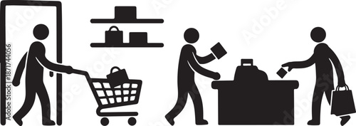 Silhouette of people shopping and checking out