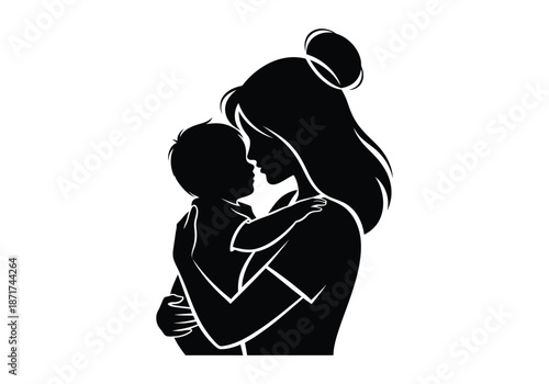 Tender moment of mother and child in silhouette