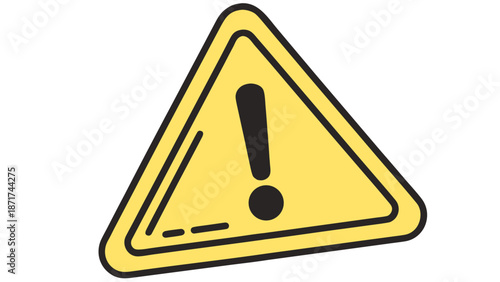 Caution signal icon in a yellow warning triangle for emergency notifications and system alerts, minimalist flat vector graphic.