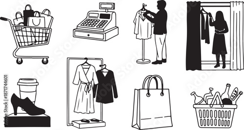 Shopping icons and fashion retail elements