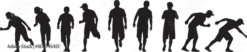 Silhouettes of Men in Various Running and Sprinting Poses