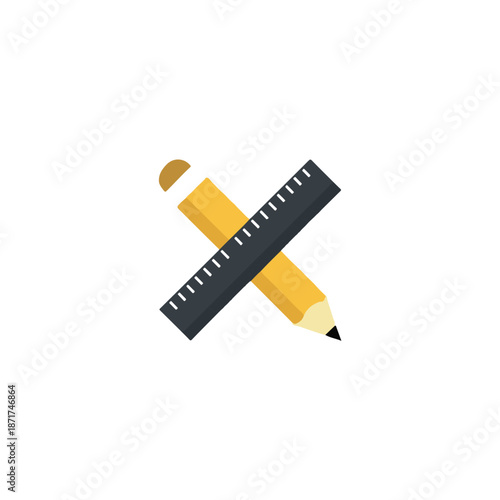 Flat Design Pencil and Ruler Icon for Education, Design