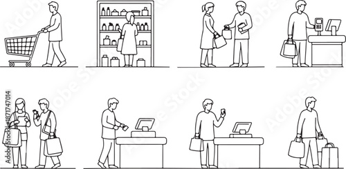 Shopping Experience Line Illustrations Set