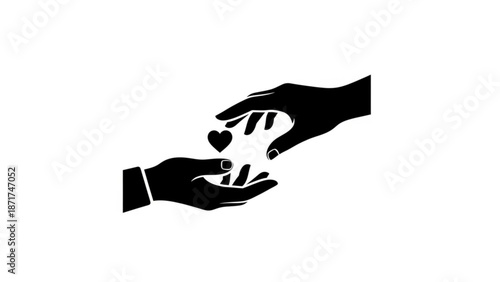 Two hands exchanging a heart symbolizing love care and support on white background with help and charity and donation and kindness and compassion