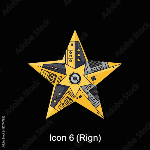 Futuristic tech star design with intricate details, perfect for innovative projects and modern branding, originally a scalable vector graphic converted to PNG