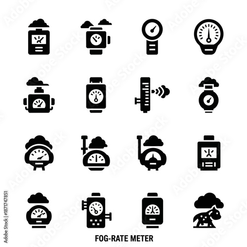 Fog Rate Meter Icon Set: Modern Vector Illustration for Weather Tracking, Environmental Science, and Industrial Monitoring Projects with Transparent Background