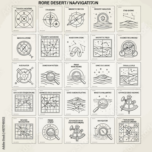 Explore Cartography with These Unique Line Art Navigation Icons Perfect for Maps, Adventure, and Creative Projects, Originally a Scalable Vector Graphic