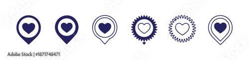 Valentine pin map heart icon set flat location pointers design element vector romantic place marker