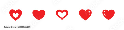 Heart icon set red love symbol design element vector valentine day romantic shape flat collection