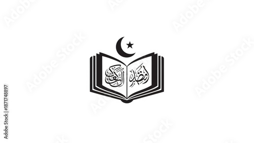 Islamic book with crescent moon and star symbol representing knowledge and faith isolated on white background for religious or educational use