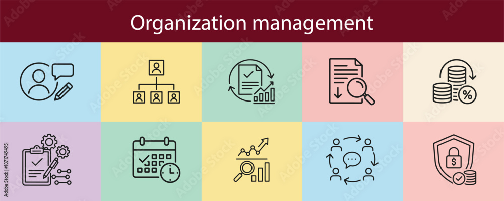 Fototapeta premium Organization Management Icons Set Vector Illustration