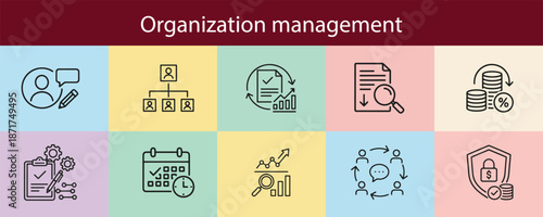 Organization Management Icons Set Vector Illustration