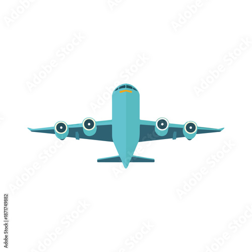Overhead View Blue Airplane Flat Design with Engines
