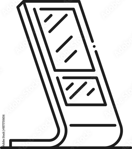 Product presentation ad interactive stand display line icon or pictogram. Retail promo interactive screen lineart icon, business presentation banner vector sign. Outdoor stand display pictogram