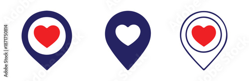 Favorite heart location vector set for love, dating apps, and romantic destination marking