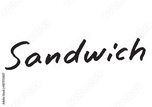 手書き風筆記体で書かれた『Sandwich』の雑誌風英字デザイン文字｜サンドイッチ, 軽食, 飲食店, 英字, 筆記体, 手書き