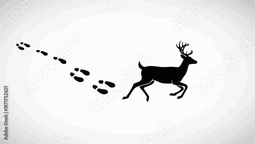 Deer Silhouette with Footprints Trail.