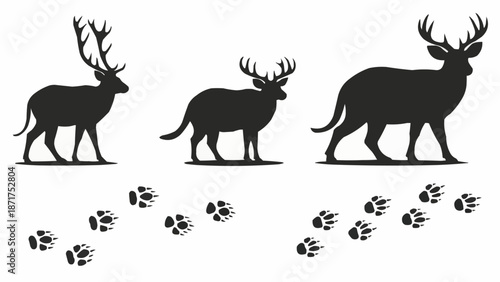 Deer Silhouettes and Paw Prints Vector Art.