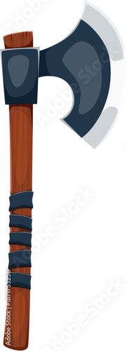 Corsair pirate cartoon metal battle ax weapon fantasy game icon. Corsair bandit or fighter weapon arcade icon, medieval warrior isolated vector axe. Filibuster medieval blade videogame object or item