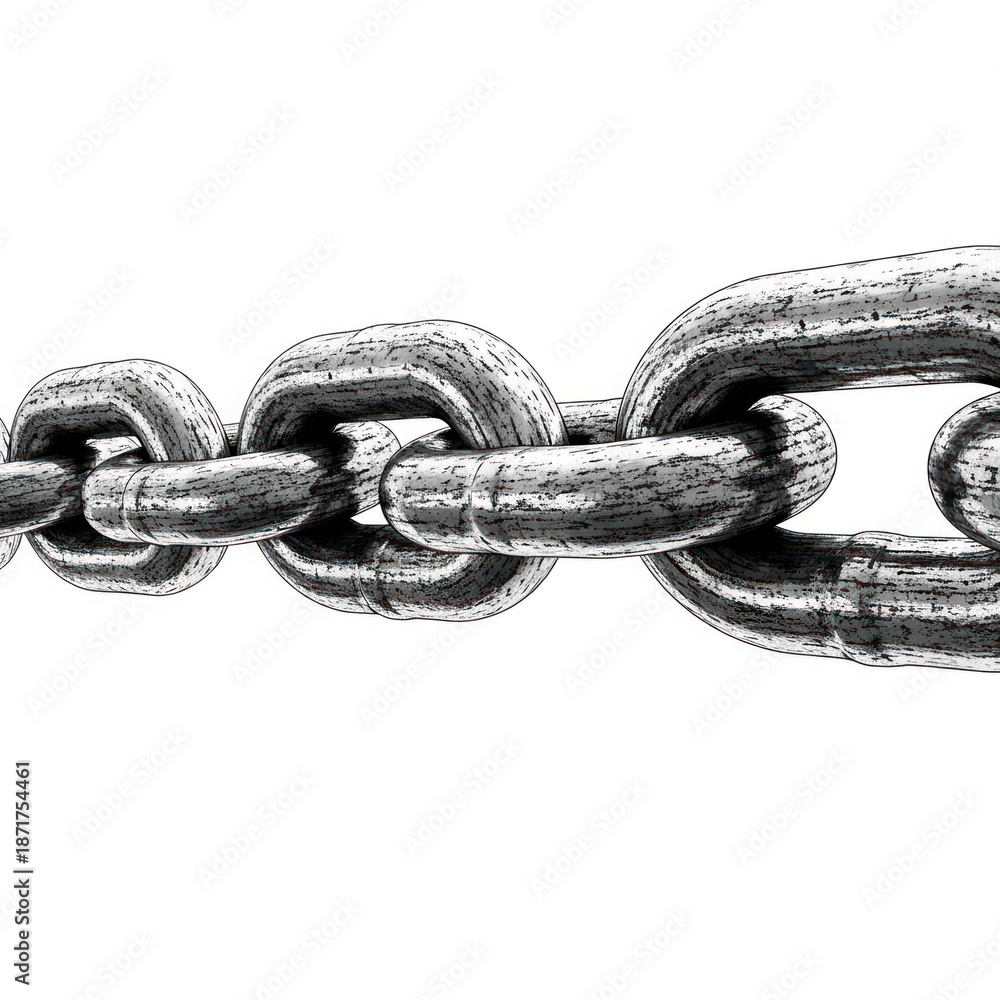 Obraz premium Close-up monochrome of a heavy metal chain stretching horizontally, links interlocked