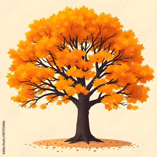 tree, autumn, fall, leaves, foliage, vector, illustration, nature, seasonal, landscape, forest, park, outdoor, colorful, orange, yellow, red, brown, leaf, deciduous, plant, botanical, woodland, countr