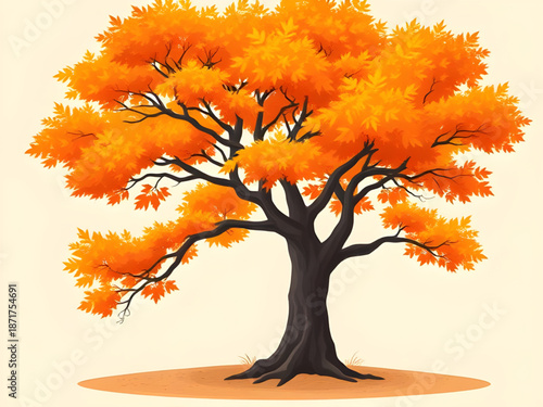 tree, autumn, fall, leaves, foliage, vector, illustration, nature, seasonal, landscape, forest, park, outdoor, colorful, orange, yellow, red, brown, leaf, deciduous, plant, botanical, woodland, countr