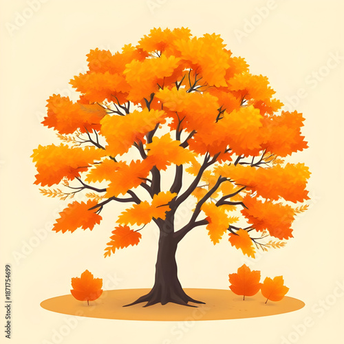 autumn, fall, tree, vector, illustration, leaves, foliage, nature, seasonal, landscape, forest, park, outdoor, colorful, orange, yellow, red, brown, leaf, deciduous, plant, botanical, branch, trunk, w