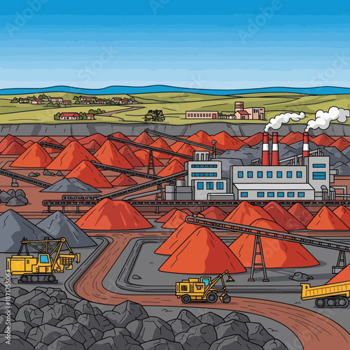 Industrial Mining Site with Heavy Machinery.
