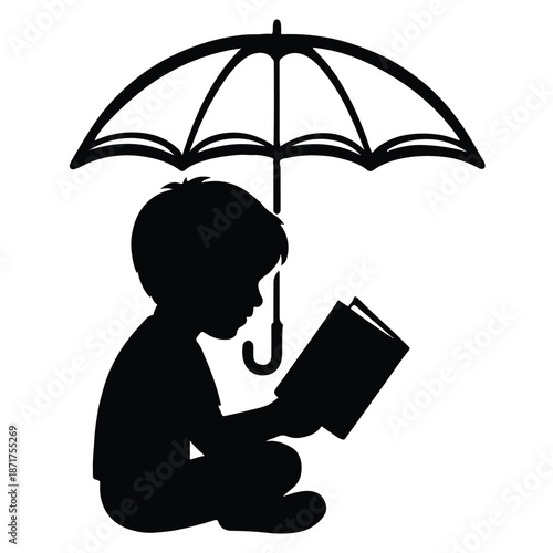 Businessman standing under umbrella in rain protecting himself silhouette vector illustration