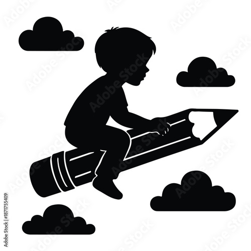 Girl and boy with cloud icons illustration set