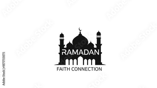 Ramadan faith connection logo with mosque silhouette and crescent moon symbolizing islamic holy month with religion and spirituality and culture