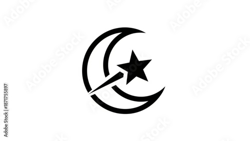 Black star and crescent moon symbol on white background for design and decoration with icon and logo and design element and graphic design and religious symbol